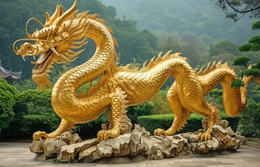 Fototapeta premium Chinese dragon, enormous and golden.