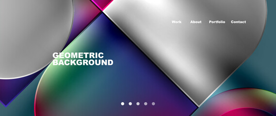 A geometric background featuring a rainbow of colors including violet, electric blue, and magenta. The pattern includes triangles and rectangles, resembling a display device or communication gadget