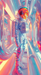 An astronaut in a space suit is standing in a graffiti tunnel