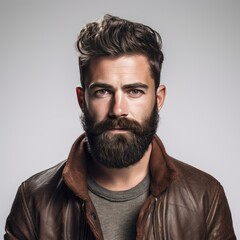 Obraz premium Confident Bearded Man in Leather Jacket