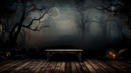 Dark fantasy, foggy background of wooden floor