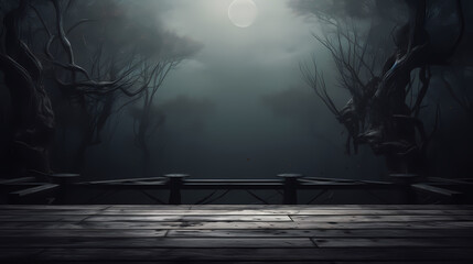 Dark fantasy, foggy background of wooden floor