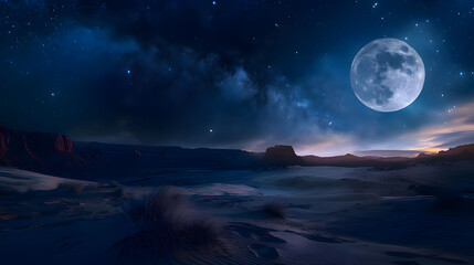 A night with a round full moon. A night in the desert where the cold comes with no life. Generative AI