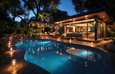Elegant Nighttime Poolside Retreat
