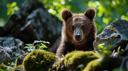 Fototapeta premium Curious Brown Bear in Forest