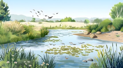 Restoring Balance: A Illustrator's Vision of a Renewed River Ecosystem - obrazy, fototapety, plakaty