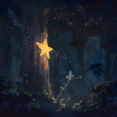 A star is coming down the jungle-like forest, where you can't see anything, to guide you. Generative AI