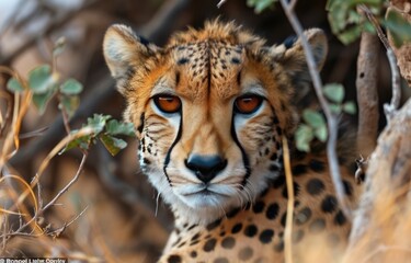 Fototapeta premium Cheetah Gaze Amidst Foliage