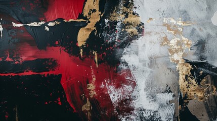 abstract painting in the light silver and gold style that combines black and red with white and grey tones background