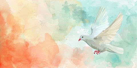 Peace Dove on Watercolor Texture with Space for Text. Vector Graphic.