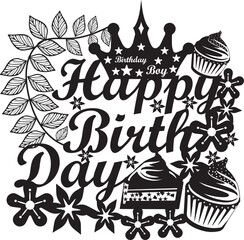 happy birthday svg cut files, birthday papercut template, diy birthday card, party frame papercutting