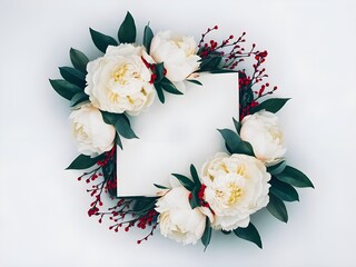 Embroidery frame with isolated red and beige rose flower buds on white Generative AI