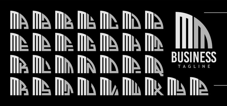 Simple line quadrant circle letter M MM logo design bundle