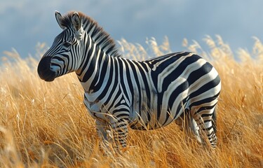 Zebra in Golden Grass