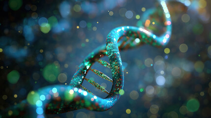 Fototapeta premium Sparkling DNA Strand Illuminated Against A Bokeh Background
