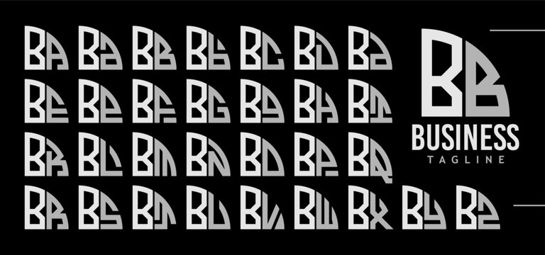Simple line quadrant circle letter B BB logo design bundle