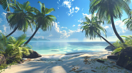 Caribbean seashore under palm trees