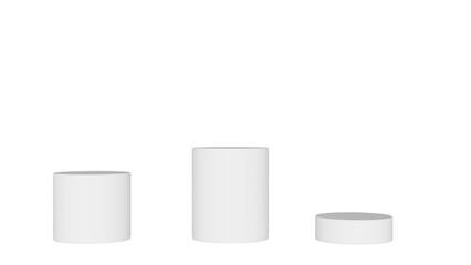 a group of three white cylinder vases on a white surface