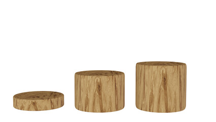 a group of three wooden stools sitting next to each other