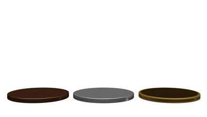 three different colored lids on a white background