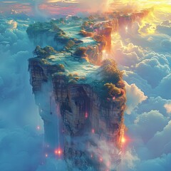a picture of a cliff with a waterfall in the sky