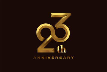 Golden 23 year anniversary celebration logo, Number 23 forming infinity icon, can be used for birthday and business logo templates,  vector illustration