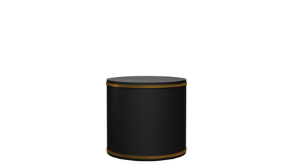 a black trash can with a gold rim