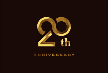 Golden 20 year anniversary celebration logo, Number 20 forming infinity icon, can be used for birthday and business logo templates, vector illustration