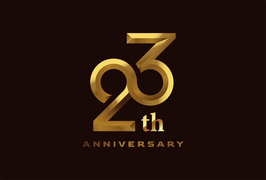 Golden 23 year anniversary celebration logo, Number 23 forming infinity icon, can be used for birthday and business logo templates,  vector illustration