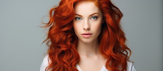 Fototapeta premium A woman with vibrant red hair and striking green eyes