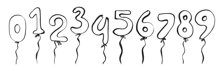 Balloons numbers ink drawn black and white vector illustration clip arts - 790558760