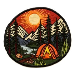 Outdoor, embroidered patch style. Mountain Landscape Felt Needle Painting