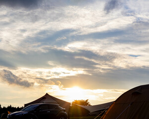 キャンプ場の夕日