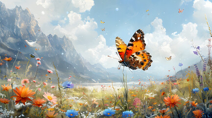 Tidal Tales: Panoramic Watercolor AR Journey with Coastal Butterfly Adventures