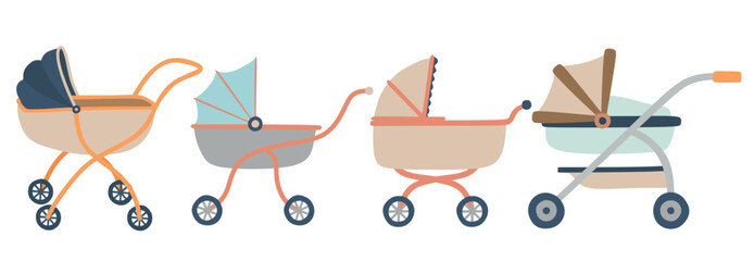 Cute baby pram stroller set.