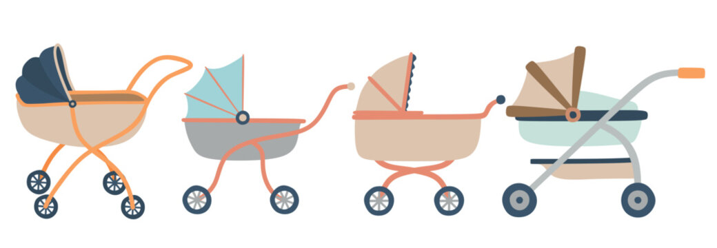 Cute baby pram stroller set.