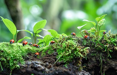 Ladybugs in Lush Forest