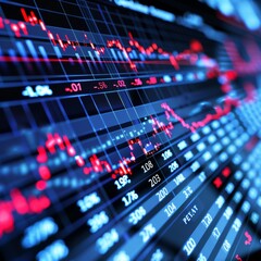 A stock market graph with red and blue lines