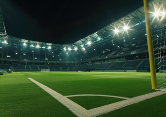 Illuminated Soccer Stadium at Night
