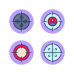 Fototapeta premium Aiming and Focusing line icons set. Firearm bolt sight, person detection, identification, target search. Finding the exact target focus concept. Vector illustration for web design and apps