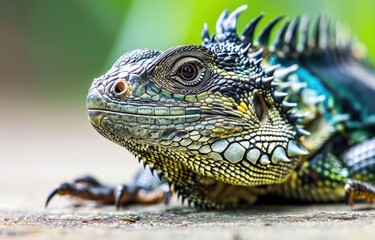Fototapeta premium Vibrant Green Iguana Close-Up