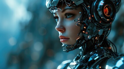 Futuristic Female Robot Close-Up