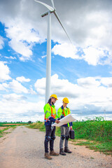 Wind turbine engineers plans to monitor wind turbine operation and maintenance in a wind farm