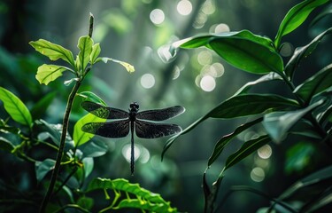 Dragonfly in Sunlit Forest - Powered by Adobe