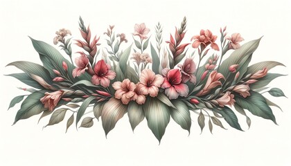 Fototapeta premium Watercolor illustration of a Canna Floral Border