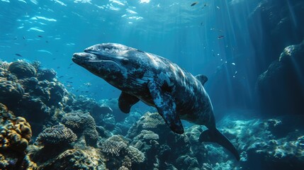 Fototapeta premium Graceful Seal in Sunlit Reef
