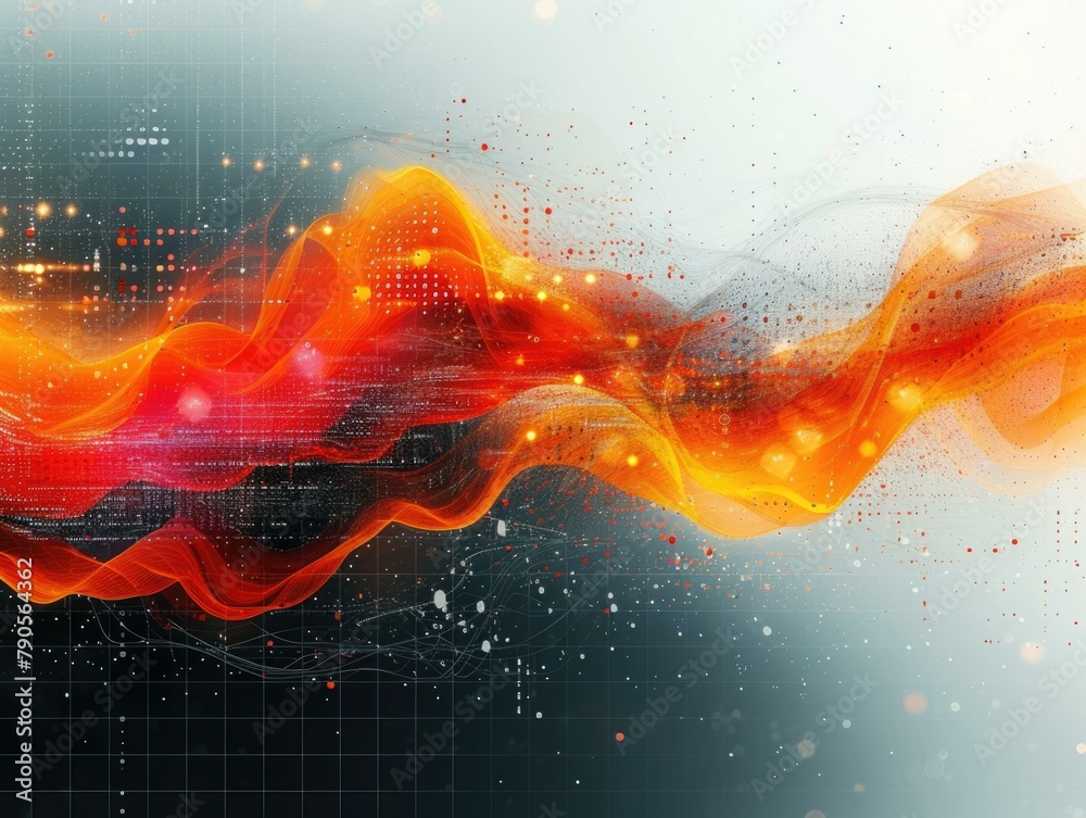 Wall mural a digital abstract background with orange and red waves. generative ai.