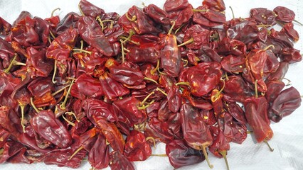Dried Kashmiri red chili on white background. Indian red peppers isolated on a white background