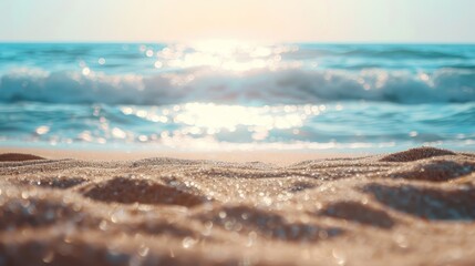 Summer sandy beach with blur ocean on background  
