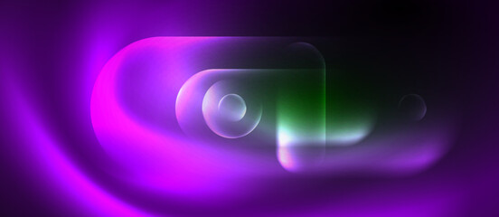 A vibrant liquid circle in shades of purple and green, glowing on a dark background, creating a mesmerizing display of colorfulness and artistry